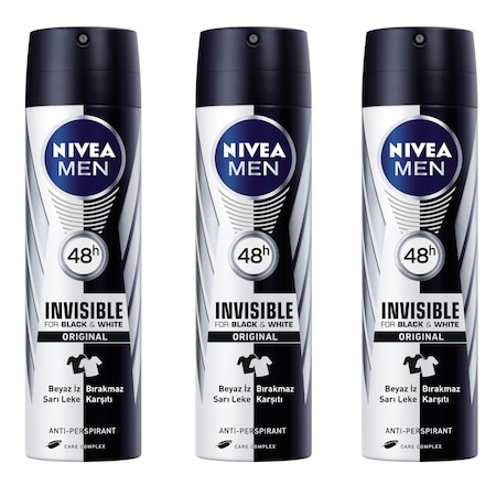 Nivea Men Invisible Black&White Original Erkek Sprey Deodorant 150 ML x 3