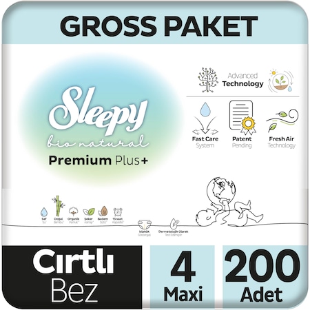 Sleepy Bio Natural Premium Plus Gross Pkt Bebek Bez 4 Beden 200'lü