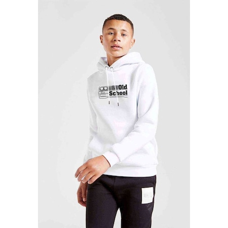 Araba Old School Baskılı Unisex Çocuk Kapüşonlu Beyaz Sweatshirt