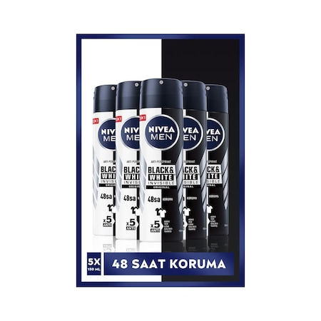 Nivea Invisible Black & White 48H Original Erkek Sprey Deodorant 5 x 150 ML