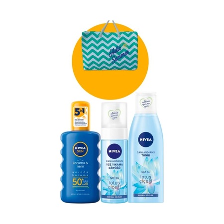 Nivea Güneş Spreyi SPF50+ 200 ML + Yüz Temizleme Köpüğü + Tonik 200 ML + Plaj Çantası