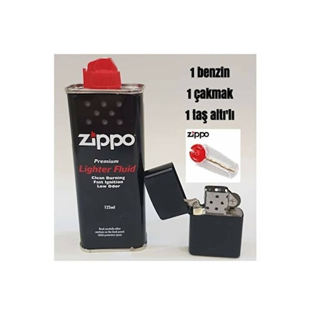 Zippo Benzin 125 Ml Zippo Siyah Benzinli Çakmak ve Taşı Set