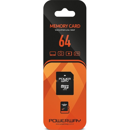 Powerway 64 GB MicroSDHC Class 10 Hafıza Kartı + Adaptör