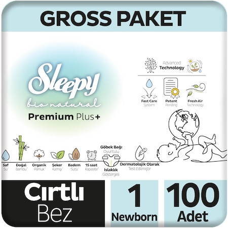 Sleepy Bio Natural Premium Plus Gross Pkt Bebek Bez 1 Beden 100'lü