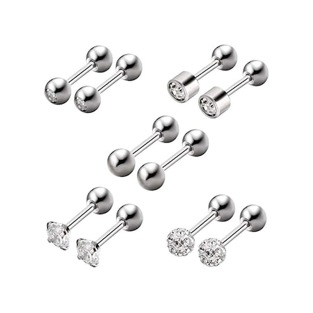 Chavin Gri Çelik 5 Takım Taşlı Bayan Erkek Küpe Piercing Eb61By (478253230)