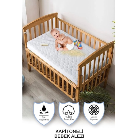 Vionel Home Pamuk Kapitone Full Kenar Fitted Sıvı Geçirmez Bebek Ve Çocuk Yatak Koruyucu Alez Beyaz