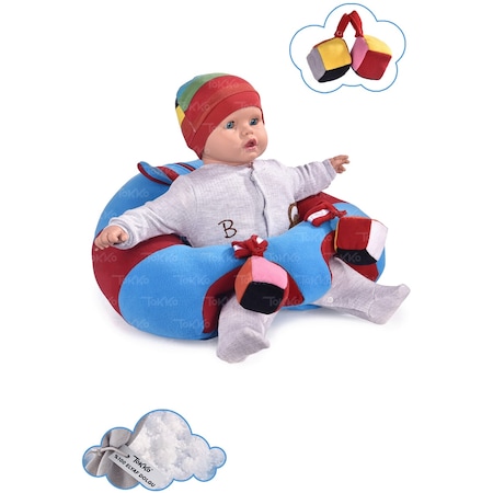 Oyuncaklı Bebek Oturma Destek Minderi - Devrilmez Bebek Koltuğu - Büyük Bebek Oturağı Mavi Kırmızı