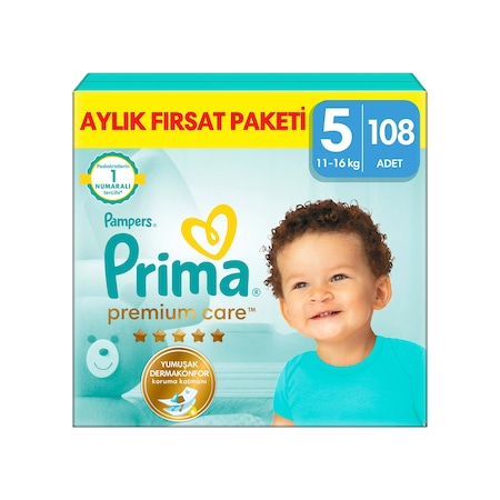 Prima Bebek Bezi Premium Care 5 Beden Aylık Fırsat Paketi 108 Adet