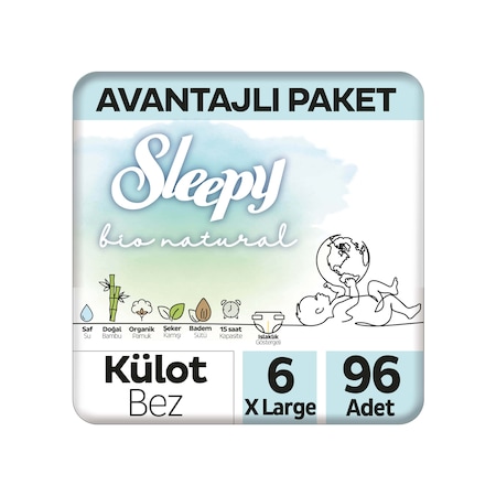 Sleepy Bio Natural Külot Bez 6 Numara XLarge Avantajlı Paket 96 Adet