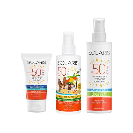 Solaris Günlük Nemlendirici Yüz Güneş Kremi SPF50+ 50 ML + Nemlendirici Çocuk Güneş Spreyi SPF ML + Güneş Güneş Kremleri