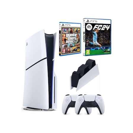 Sony Playstation 5 Slim + 2 Dualsense Kol + Şarj İstasyonu + 2 Oyun (İthalatçı Garantili)