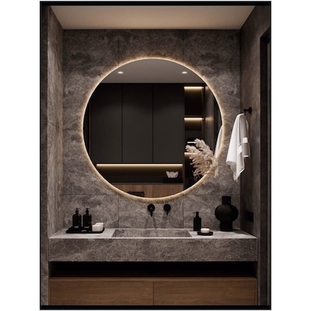 Nuun Dekor 90cm Günışığı Ledli Yuvarlak Banyo Aynası Dekoratif Ayna - Trafolu