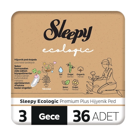 Sleepy Ecologic Premium Plus Hijyenik Ped Gece 36 Adet Ped