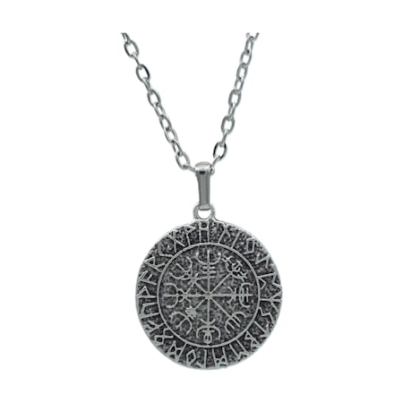 Vegvisir Viking Pusulası Zincir Kolye - Gümüş Kaplama - Erkek Kadın Kolye - Kod:1050