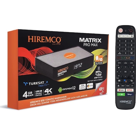 Hiremco Matrix Pro Max 4k 128gb Android 12 Uydu Alıcısı