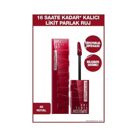 Maybelline New York Super Stay Vinyl Ink Kalıcı Likit Parlak Ruj 55 Royal