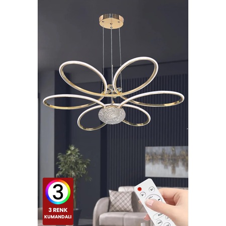 Fuzon Orkide Rose Gold Kaplama Led Avize Büyük Salon Avize 3 Renk Kumandalı Avize Rose Gold