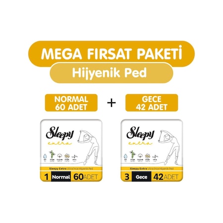 Sleepy Extra Ultra İnce Hijyenik Ped 102 Adet Ped Mega Fırsat Paketi