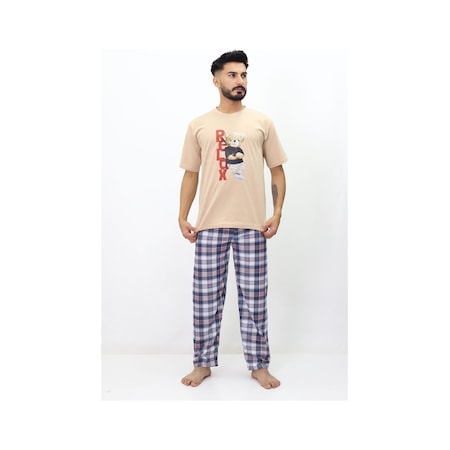 Relax Penye Kısa Kol Erkek Pijama Takımı Krem