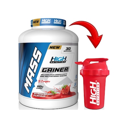 Mass Gainer 3600 Gr Hacim Kütle Kas Karbonhidrat Tozu Çilek Aromalı Shaker Hediyeli