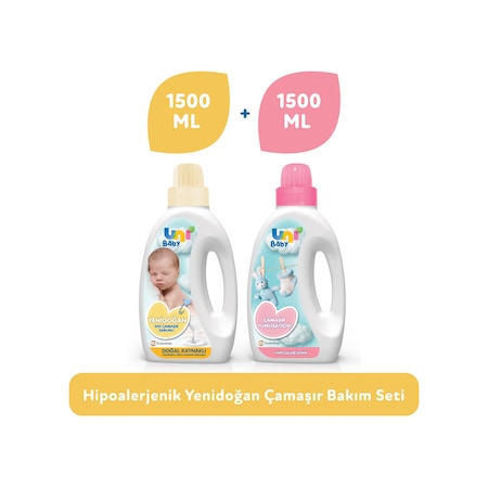 Uni Baby Yenidoğan Sıvı Çamaşır Sabunu + Çamaşır Yumuşatıcısı 2 x 1500 ML