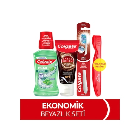 Colgate Optic White Diş Macunu 50 ML + Ağız Bakım Suyu + Orta Diş Fırçası + Fırça Kabı