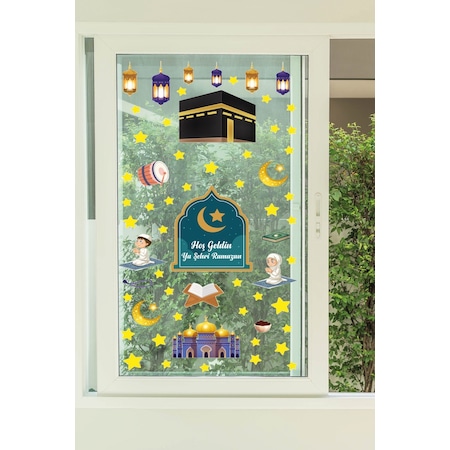 Lively Elegance TDS-207 Ramazan Ayı Temalı Süsleme, Kabe Ve Ramazan Figürleri Cam Duvar Sticker