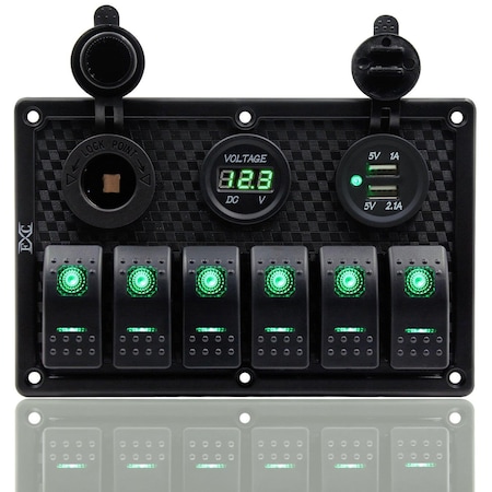 Bfy Switch Panel 6'lı Voltmetre +çakmaklık+ Usb Yeşil