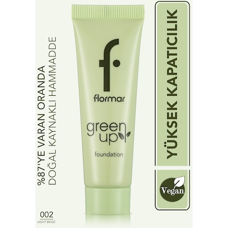 Flormar Yarı Mat Bitişli Su Bazlı Vegan Fondöten - Green Up Foundation - 002 LIGHT BEIGE - 4251903322218