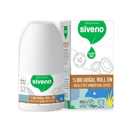 Siveno %100 Doğal Roll-On Hindistan Cevizli Deodorant Ter Kokusu Önleyici Bitkisel Lekesiz Vegan 50 ML