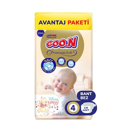 Goo.n Premium Soft Bant Bebek Bezi 4 Numara Avantajlı Paket - 136 Adet