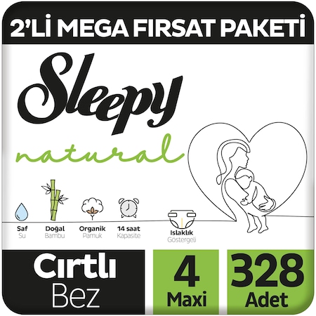 Natural 2'li Mega Fırsat Paketi Bebek Bezi 4 Numara Maxi 328 Adet