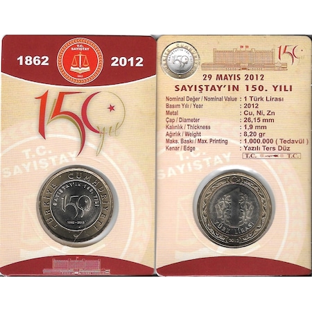 Emir Collectıon 2012 Yılı 1 Türk Lirası Sayıştay'ın 150. Yılı Hatıra Para Özel Kit
