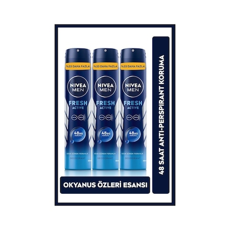 Nivea Men Fresh Active 48 Saat Erkek Sprey Deodorant 3 x 200 ML