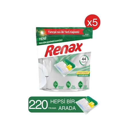 Renax Hepsi Bir Arada Bulaşık Makinesi Deterjanı 5 x 44 Tablet