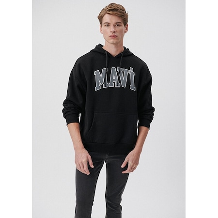 Mavi 067149-902 Mavi Logo Baskılı Kapüşonlu Sweatshirt - Siyah