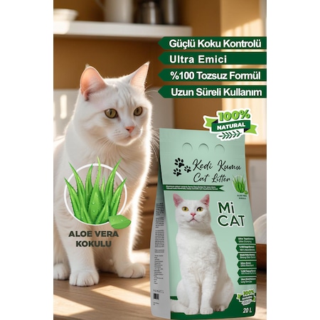 Mi Cat Aloe Vera Kokulu Koku Hapseden Süper Topaklaşan Bentonit Kedi Kumu 20 L