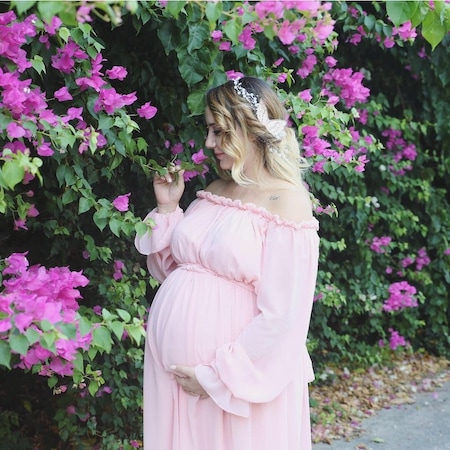 Modalabio Moda Labio Babyshower Dökümlü Hamile Elbisesi Pudra