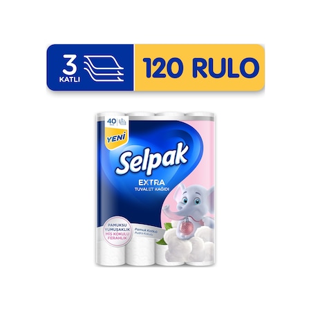 Selpak® Extra Pamuk Katkılı ve Pudra Kokulu Tuvalet Kağıdı 3 x 40 Rulo