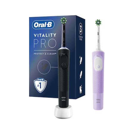 Oral-B Şarjlı/Elektrikli Diş Fırçası Vitality Pro 2'li Siyah & Lila Avantaj Paketi