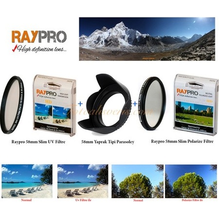 Raypro 58Mm Uv Filtre + Circular Polarize Filtre + Parasoley Seti