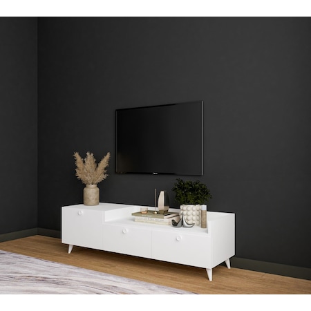 Conceptiva Easy Tv Sehpası 140 Cm 3 Kapaklı Tv Ünitesi - Beyaz