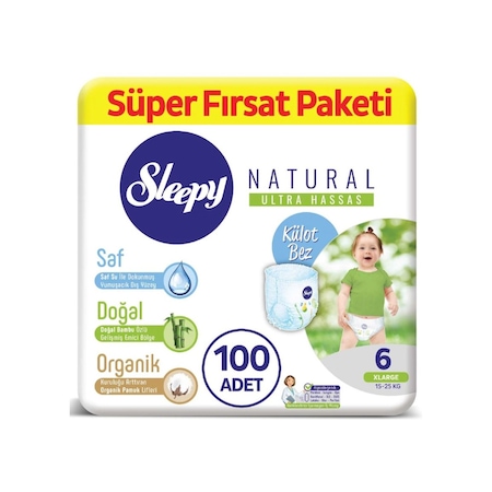 Sleepy Natural Külot Bez 6 Numara Xlarge Süper Fırsat Paketi 100 Adet