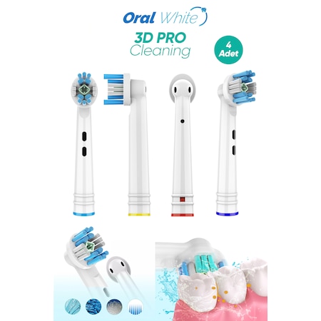 3 D Pro Cleaning Beyazlatma Teknolojisi Oral-B Uyumlu 4 Adet Yedek Başlık