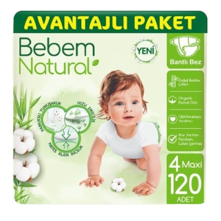 Bebem Natural Bebek Bezi 4 Beden Maxi Avantajlı Paket 120 Adet