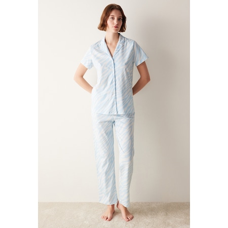 Penti Base Blue Zebra Gömlek Pijama Takımı Pn1jgp6n24ıy-bl51