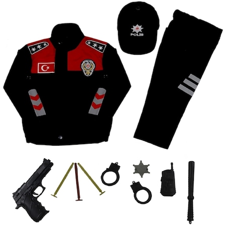 Unisex Çocuk Kırmızı Yunus Polis Kostümü Yunus Polis Kıyafeti Üni