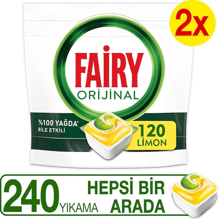 Fairy Hepsi Bir Arada Limon Kokulu Bulaşık Makinesi Deterjanı 2 x 120 Tablet