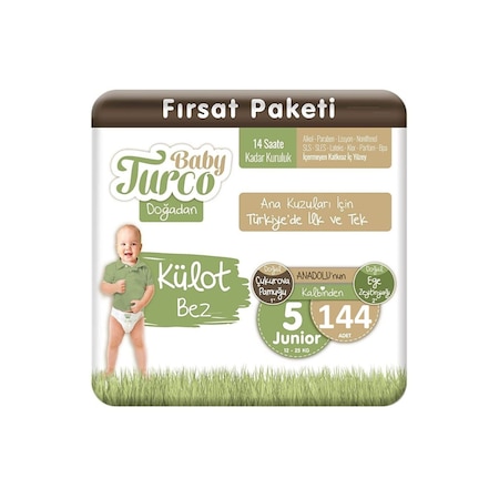Baby Turco Doğadan Külot Bez 5 Numara Junior Fırsat Paketi 144 Adet