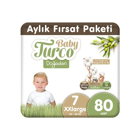 Baby Turco Doğadan Bebek Bezi 7 Numara XXlarge Aylık Fırsat Paketi 80 Adet